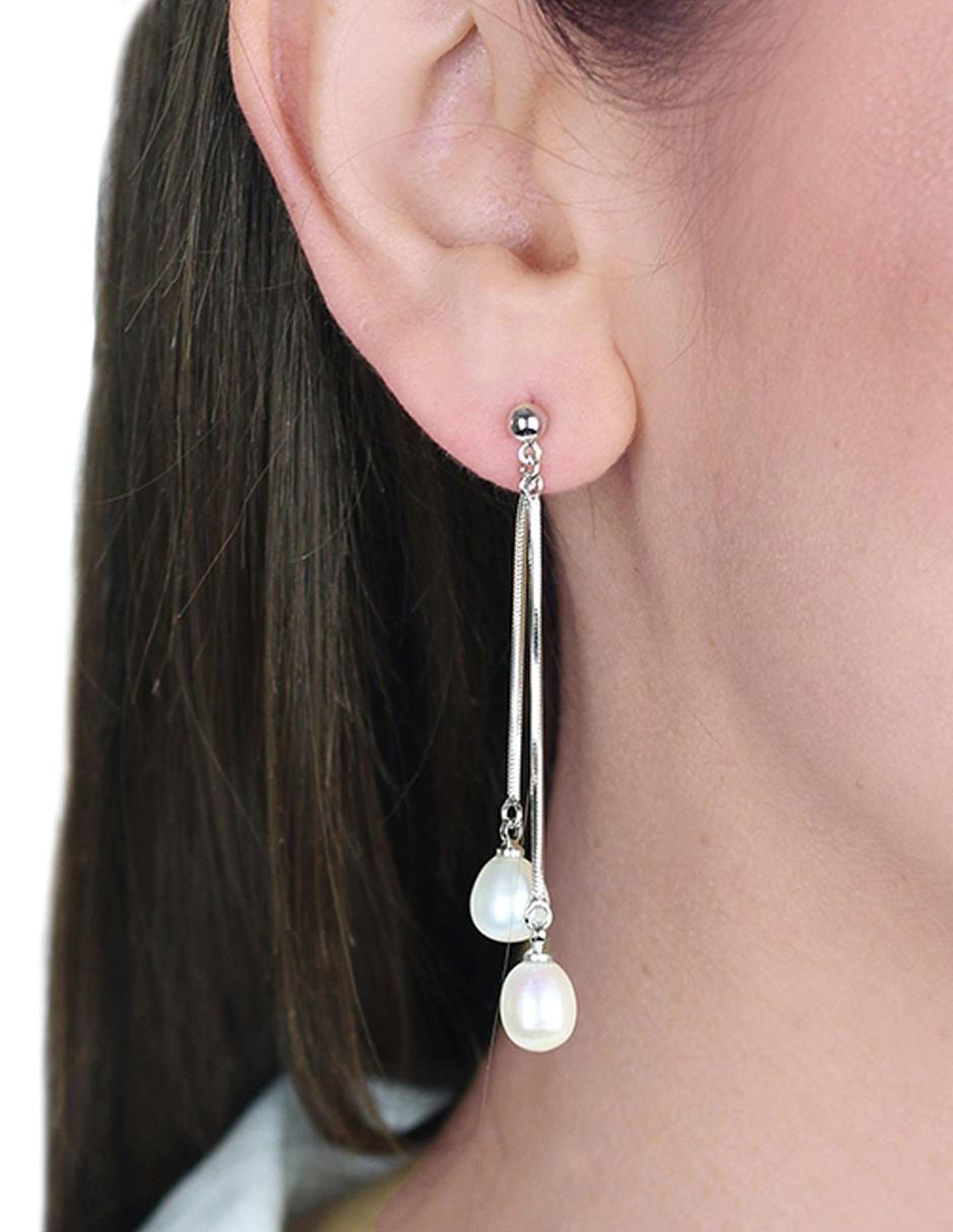Aretes de gota con acabado brillante perla 3