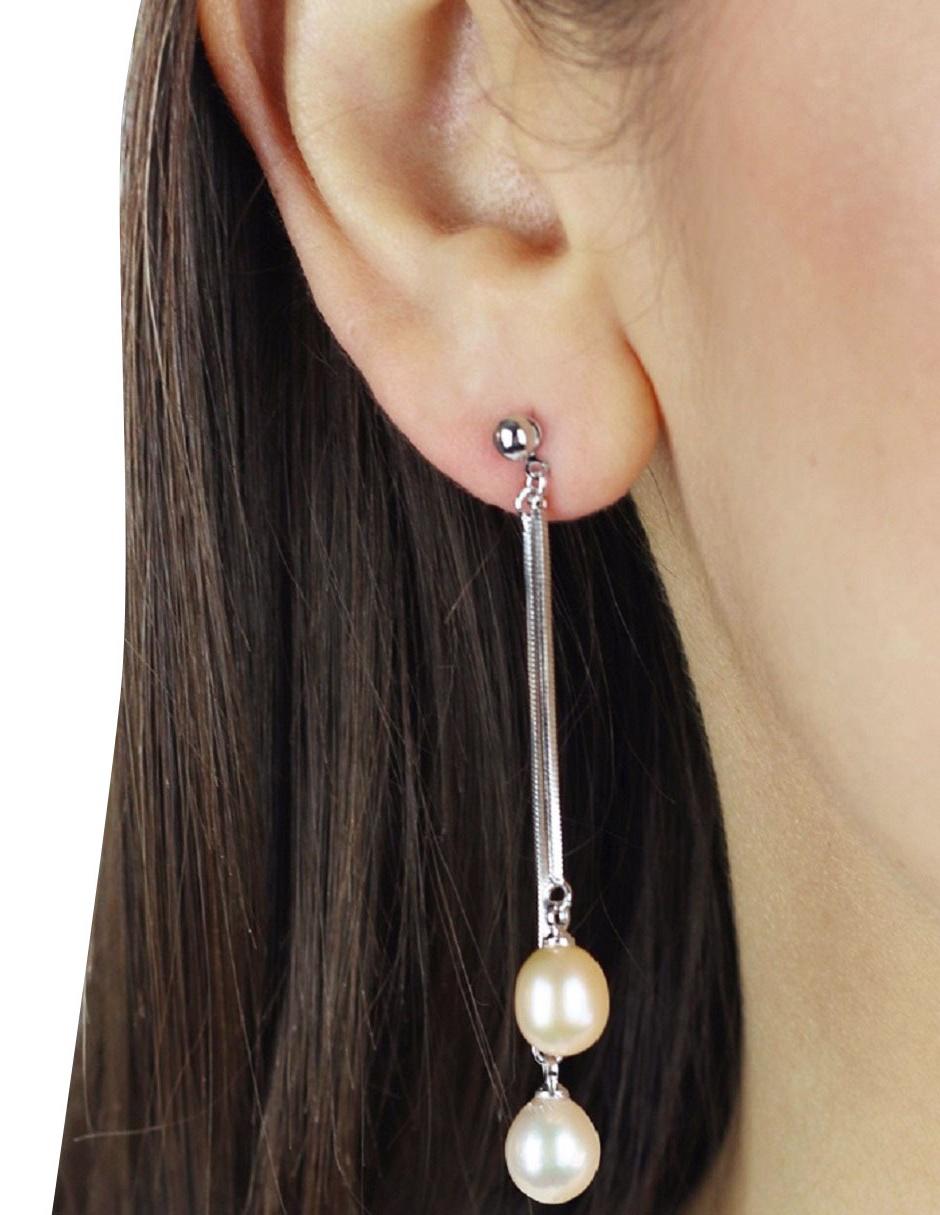 Aretes de gota con acabado brillante perla 3