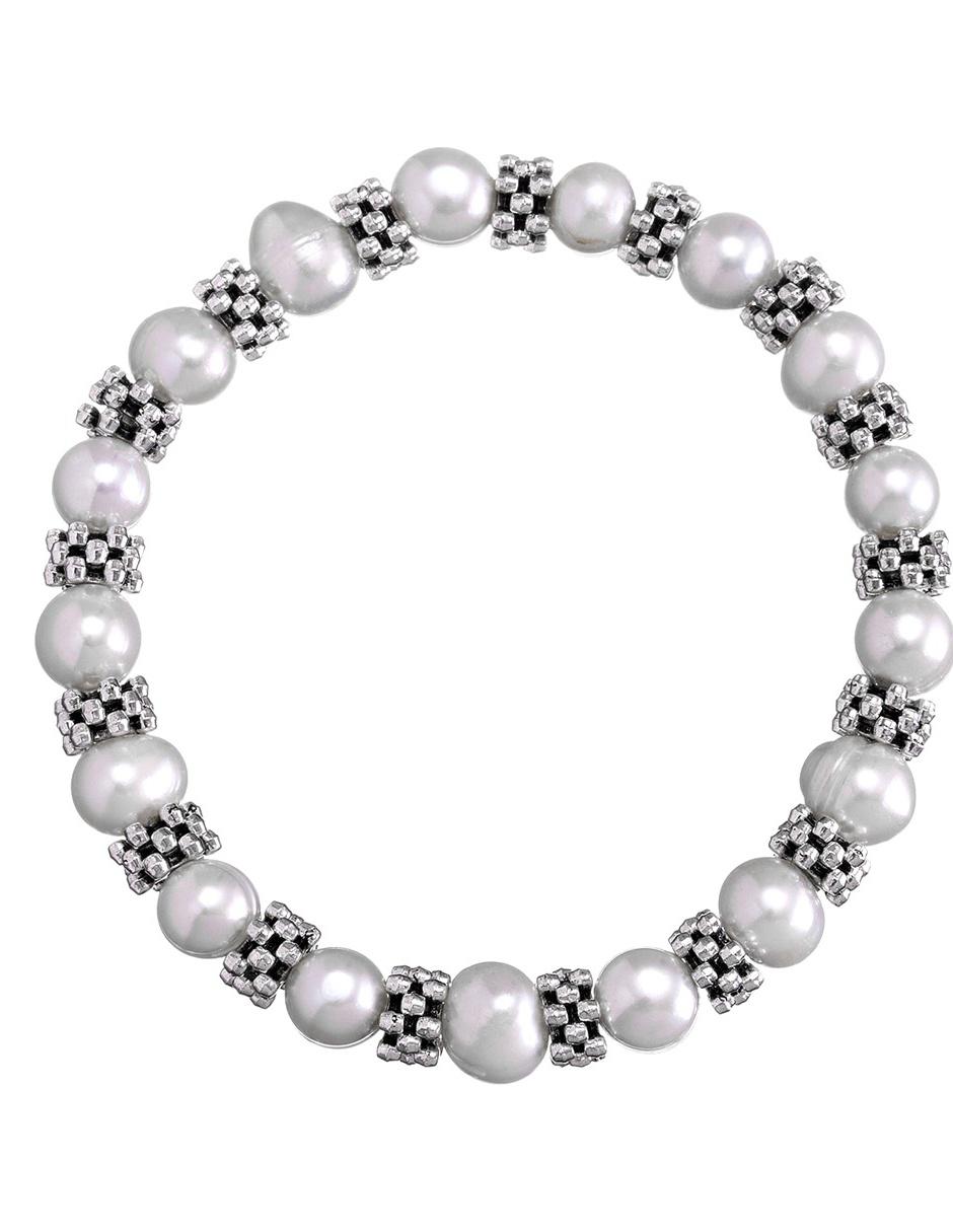 Brazalete con perla acabado baño de rodio