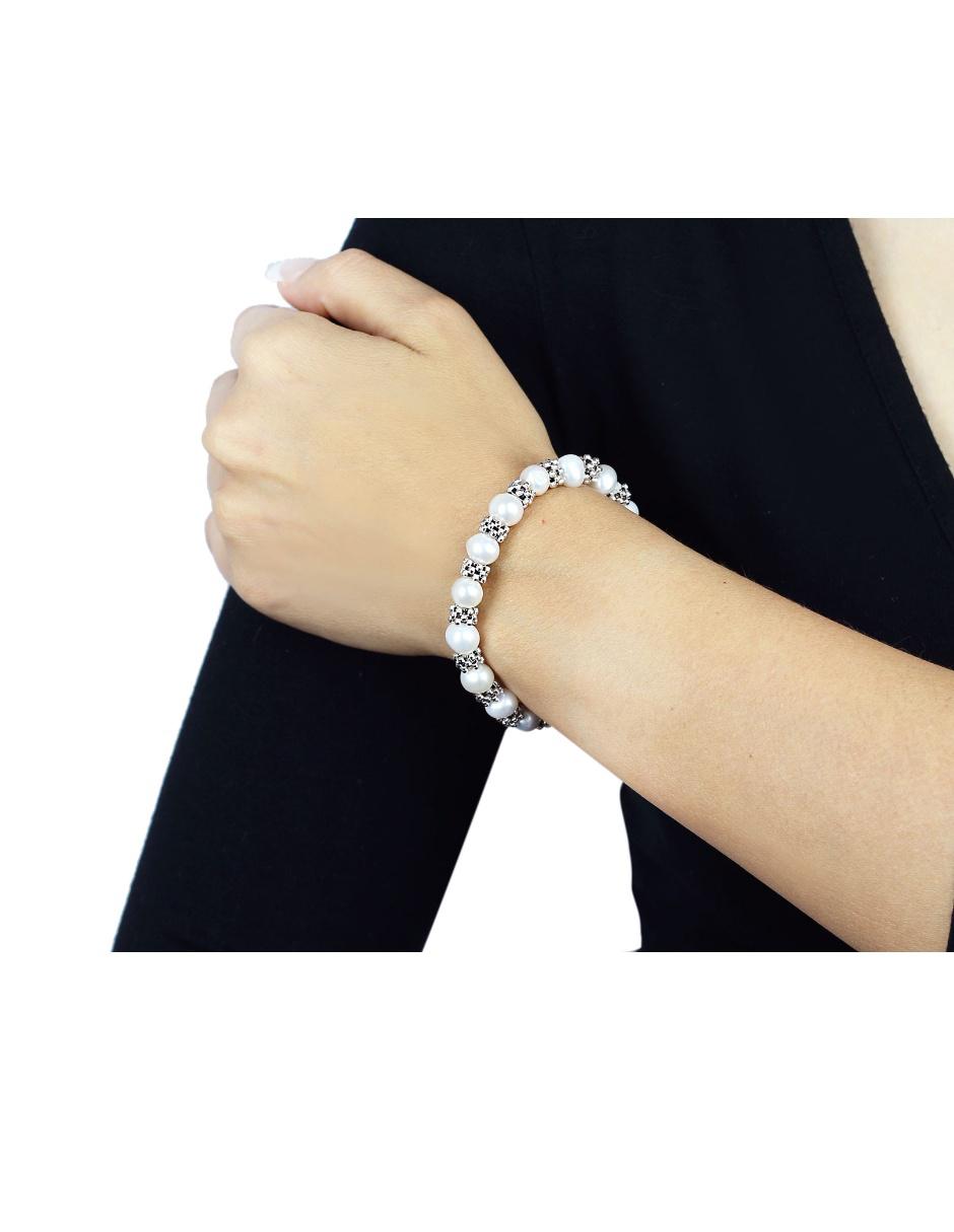 Brazalete con perla acabado baño de rodio 3