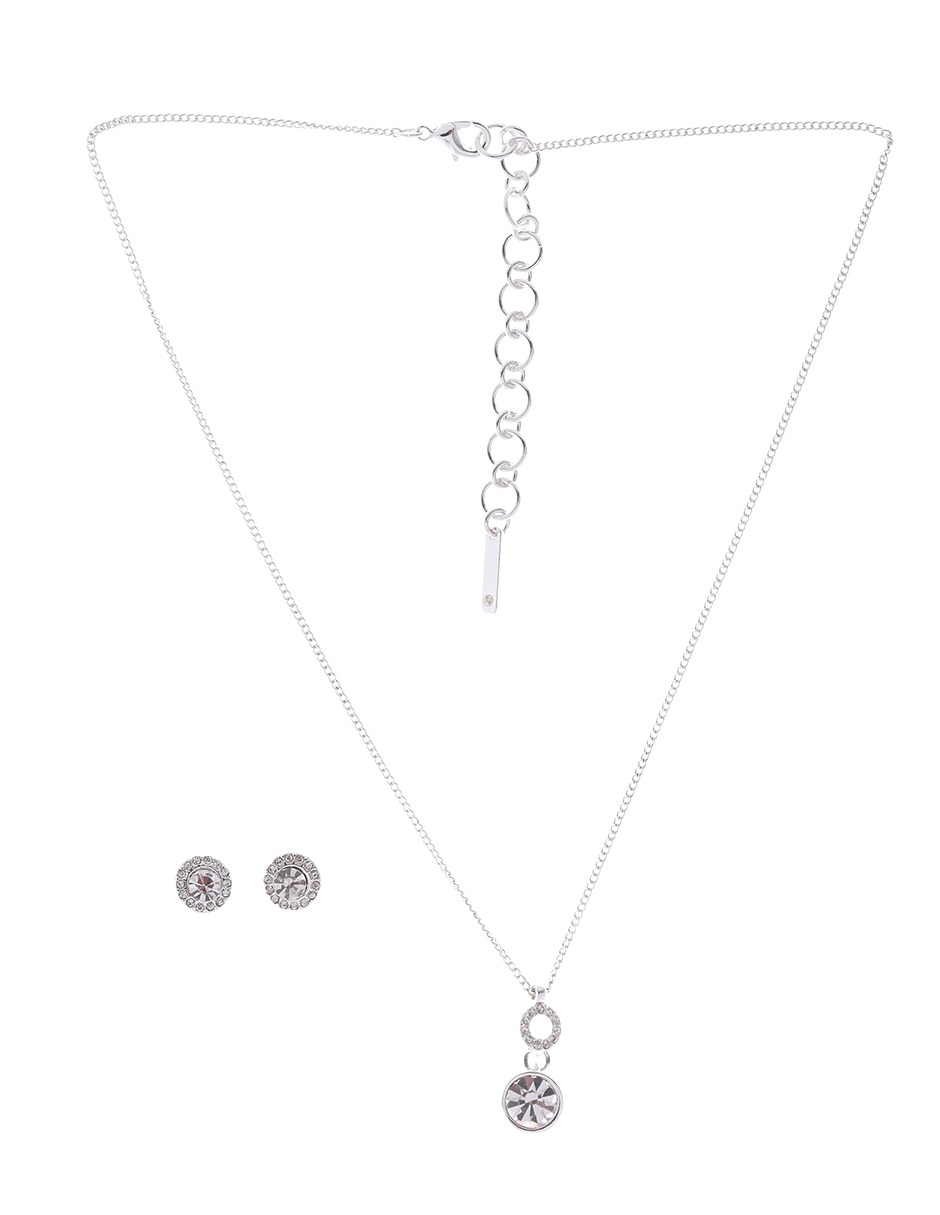 Aretes y collar de redonda p 925 cristal 2
