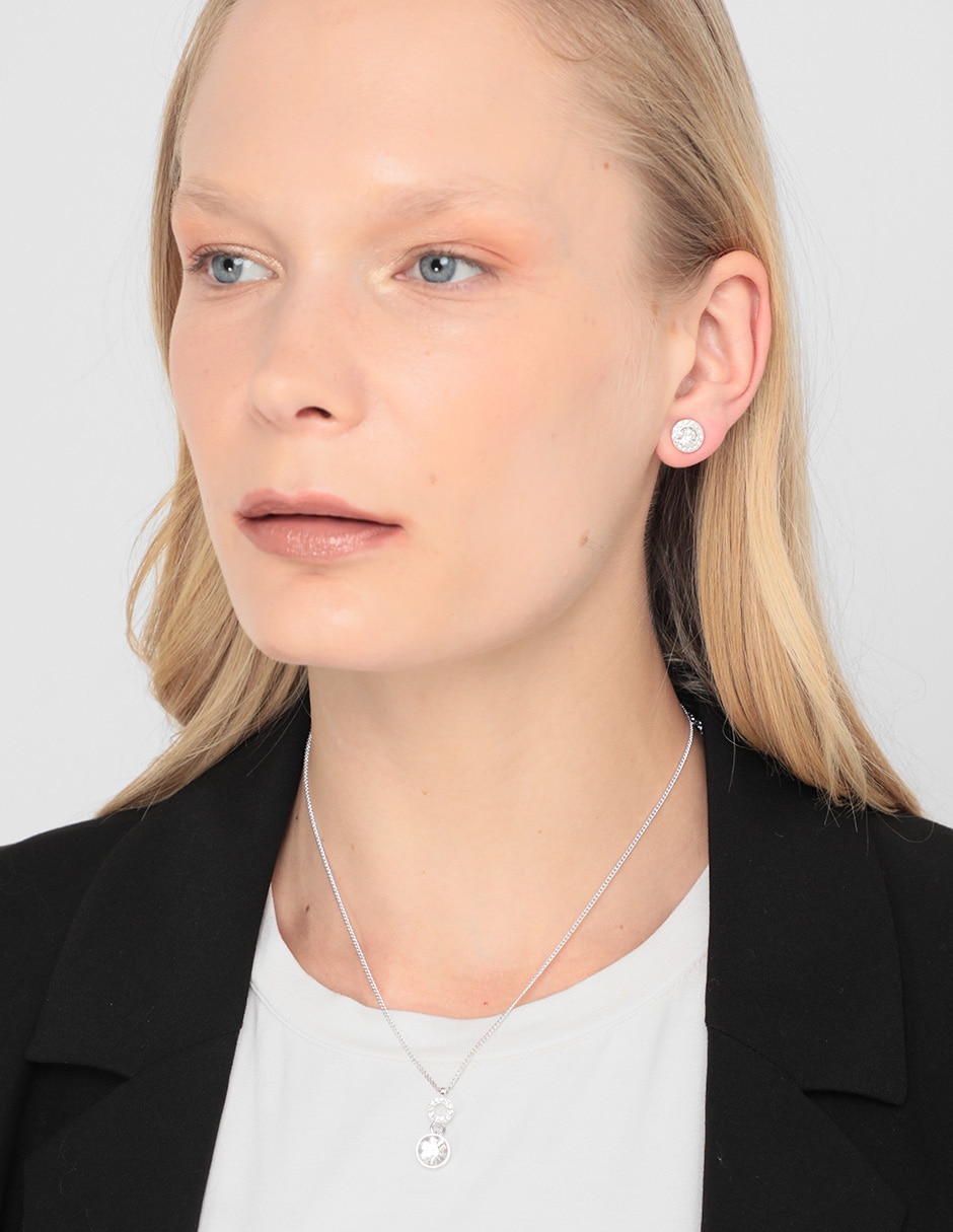 Aretes y collar de redonda p 925 cristal 4