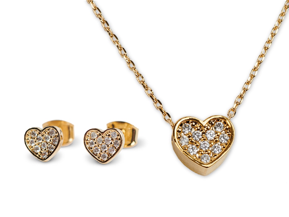 Aretes y collar de corazón Melody 14 k zirconia cúbica