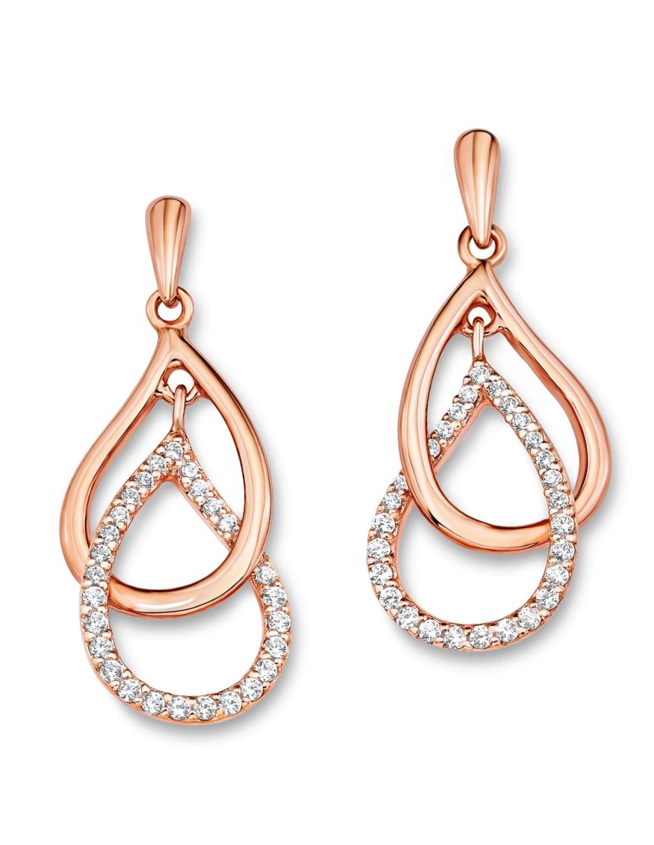 Aretes Amor de plata con acabado baño de oro rosa zirconia