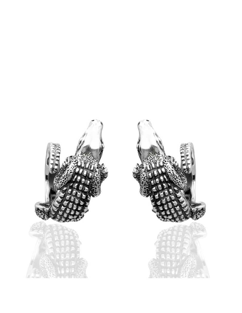 Broqueles de cocodrilo de plata con acabado brillante