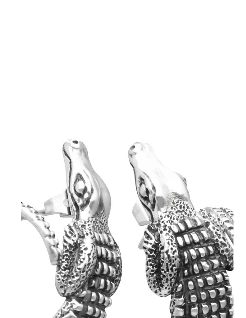 Broqueles de cocodrilo de plata con acabado brillante