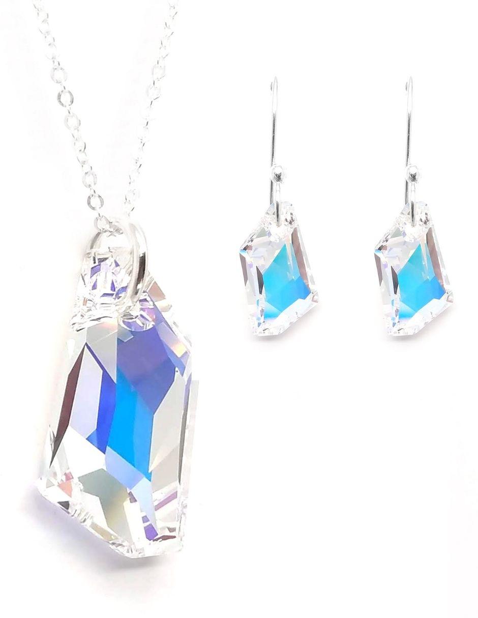 Aretes y collar de plata p 925 cristal Aretes y collar de plata p 925 cristal
