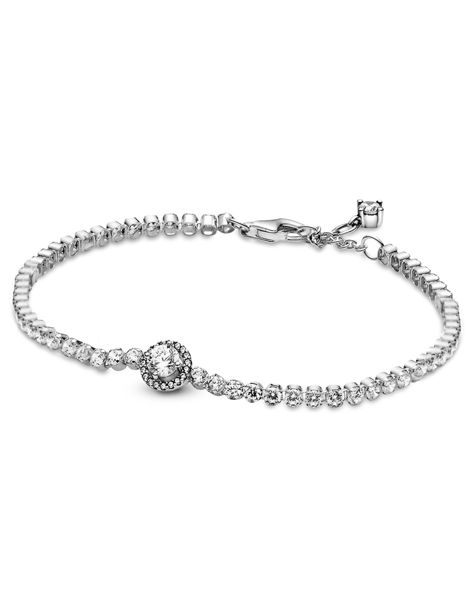 Brazalete de plata con zirconia acabado liso