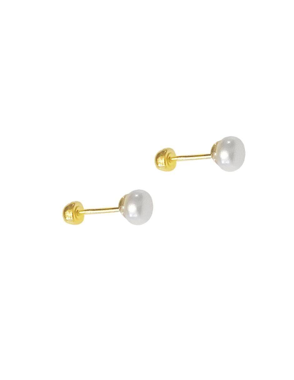 Aretes de oro 10 K con acabado brillante perla 3