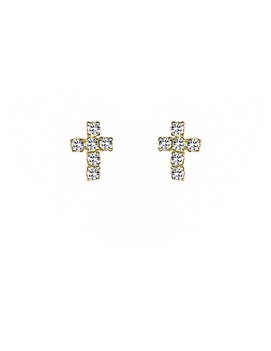 Aretes de cruz de oro 10 K con acabado brillante Aretes de cruz de oro 10 K con acabado brillante