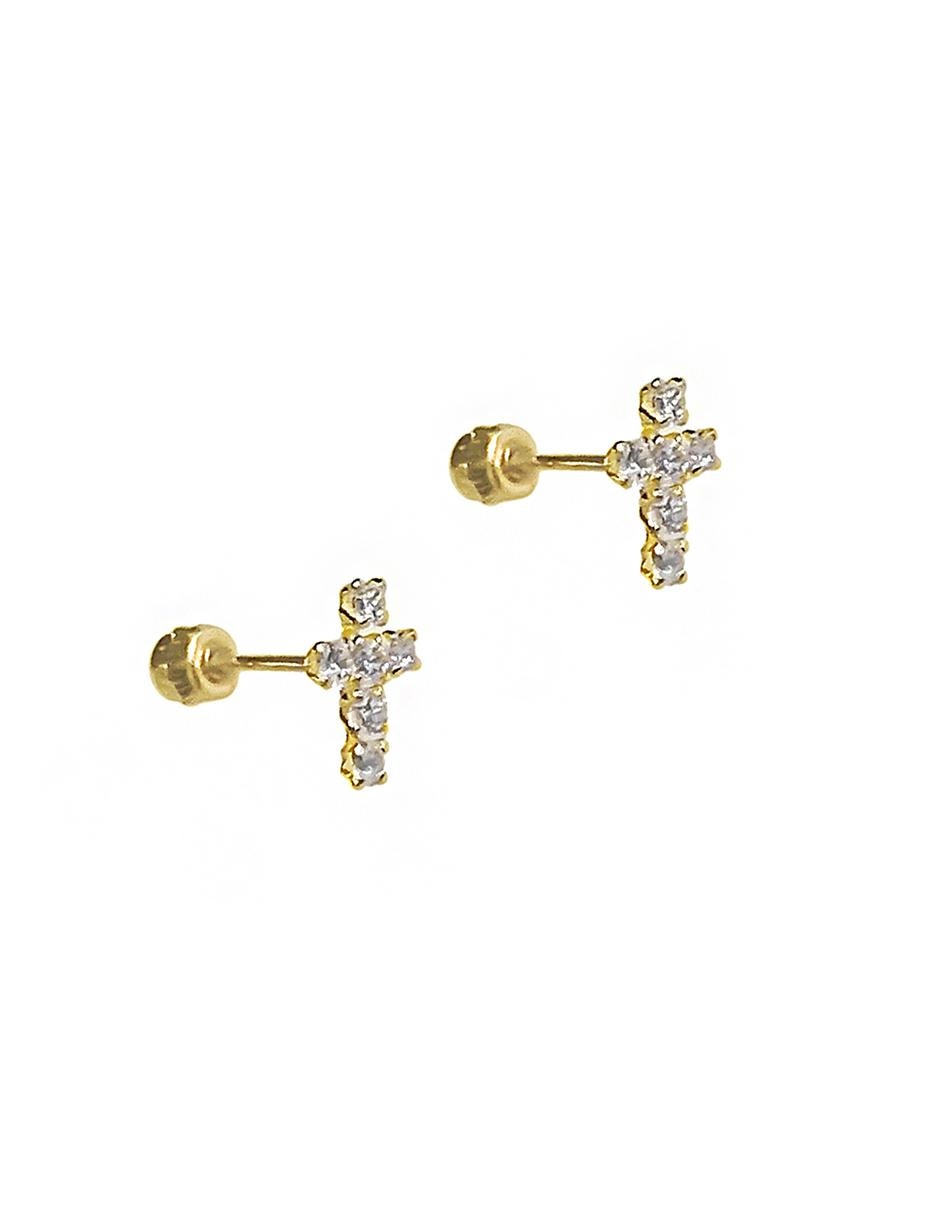 Aretes de cruz de oro 10 K con acabado brillante 3