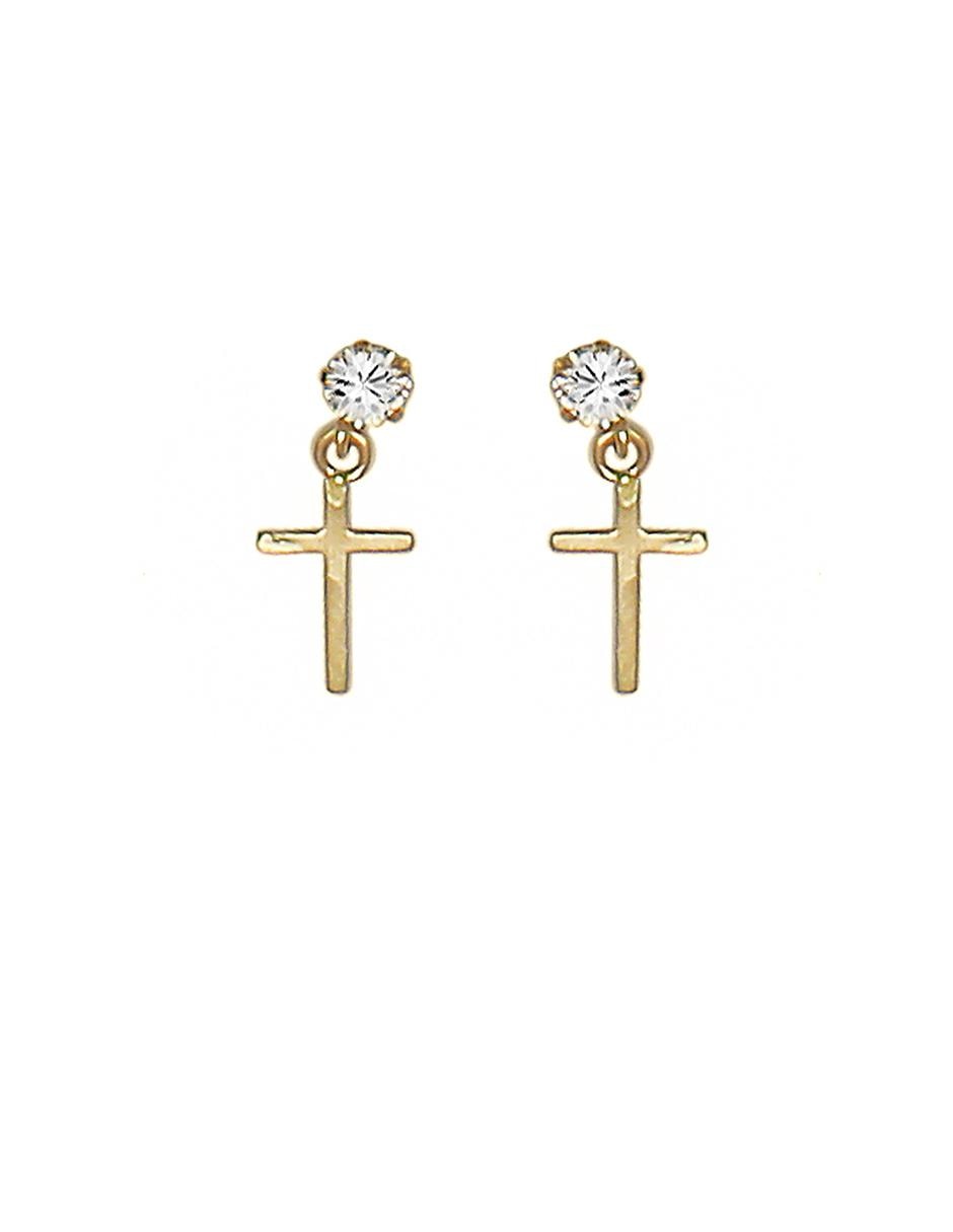 Aretes de cruz de oro 10 K con acabado brillante Aretes de cruz de oro 10 K con acabado brillante