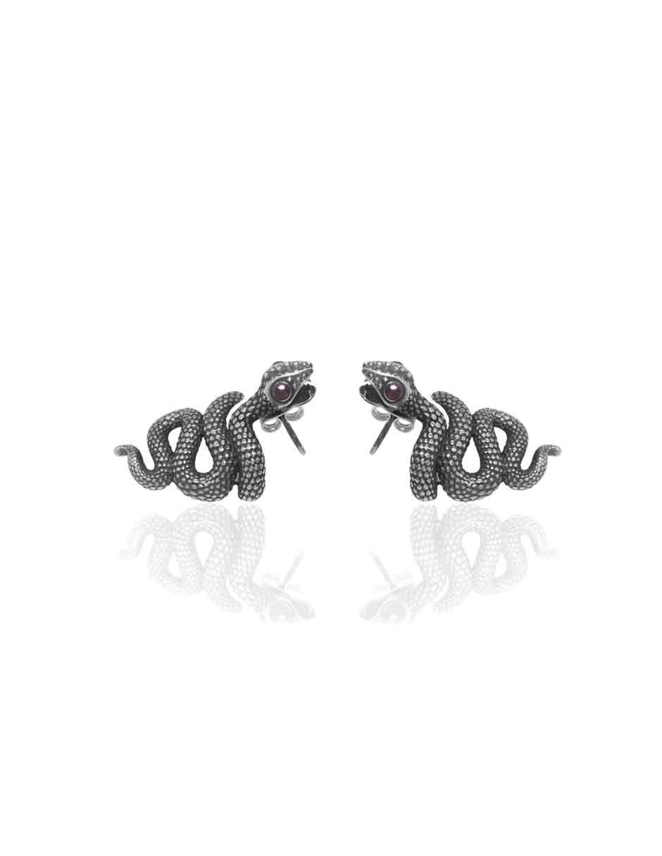 Broqueles de serpiente de plata con acabado brillante rubí