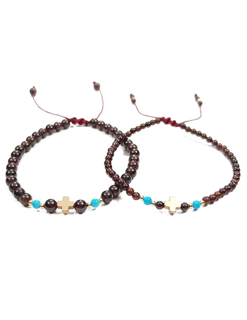 Set pulsera de oro laminado con cuarcita, granate y magnesita acabado brillante 1