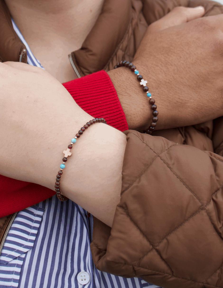Set pulsera de oro laminado con cuarcita, granate y magnesita acabado brillante 5