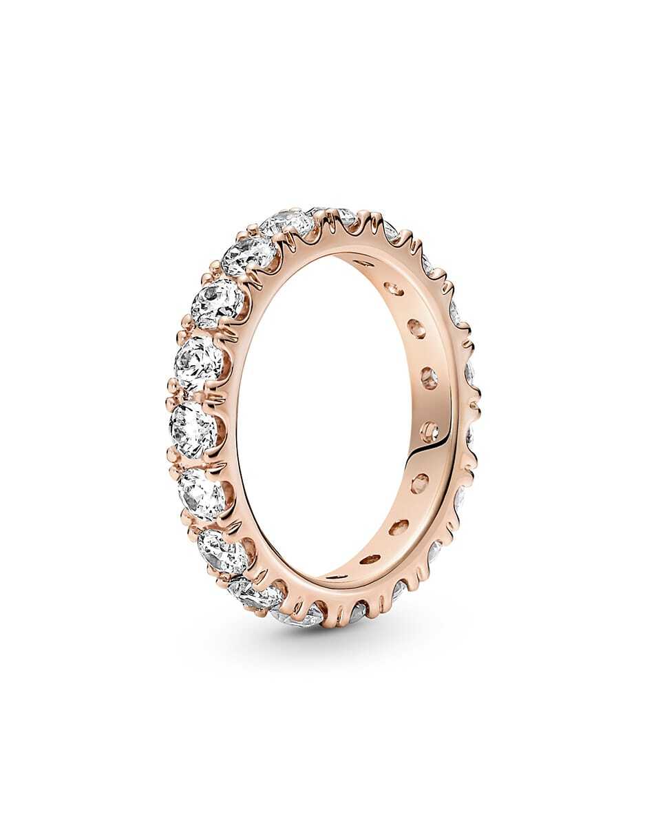 Anillo redondo Timeless de plata P 925 zirconia cúbica con acabado baño de oro rosa Anillo redondo Timeless de plata P 925 zirconia cúbica con acabado baño de oro rosa