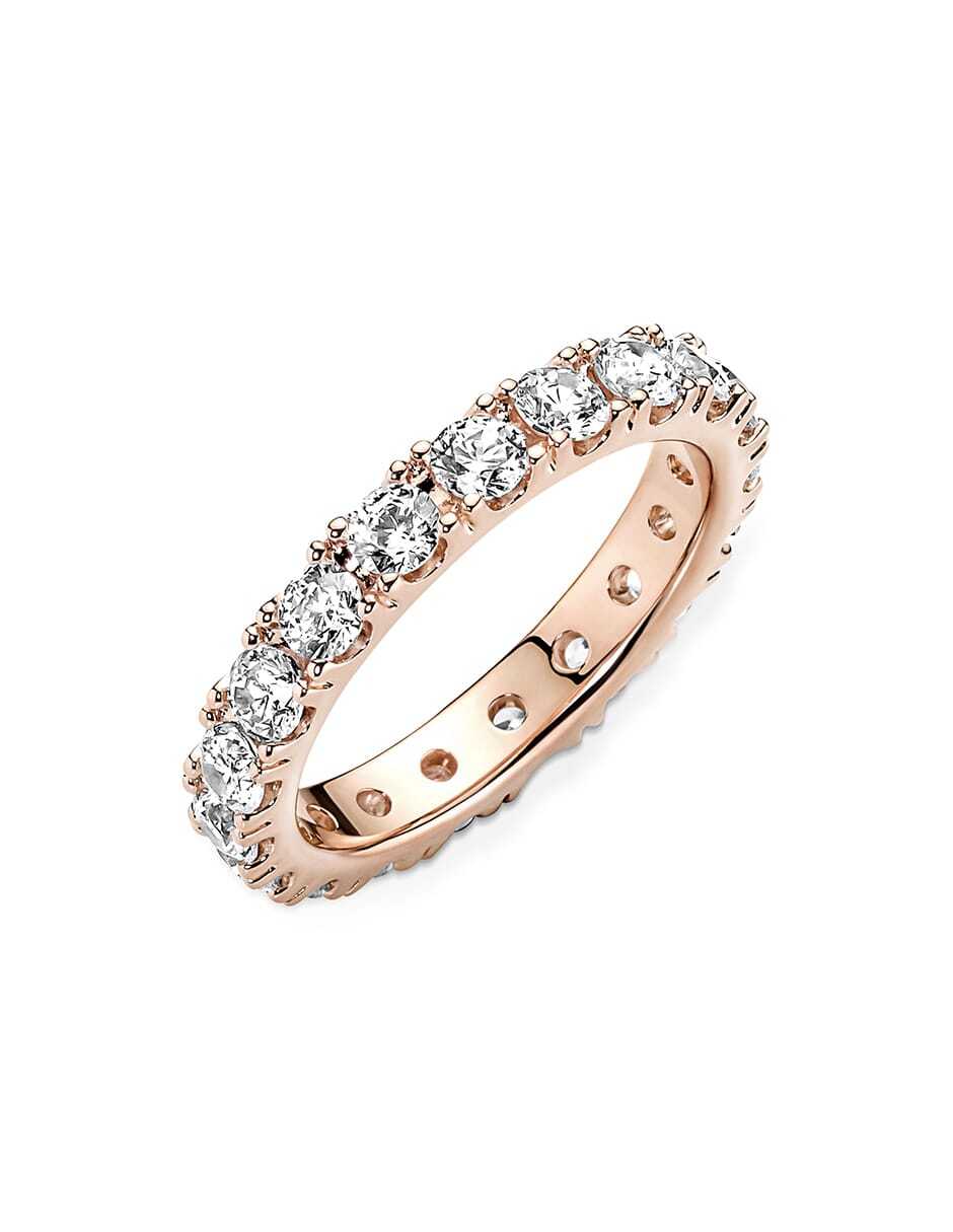 Anillo redondo Timeless de plata P 925 zirconia cúbica con acabado baño de oro rosa 2