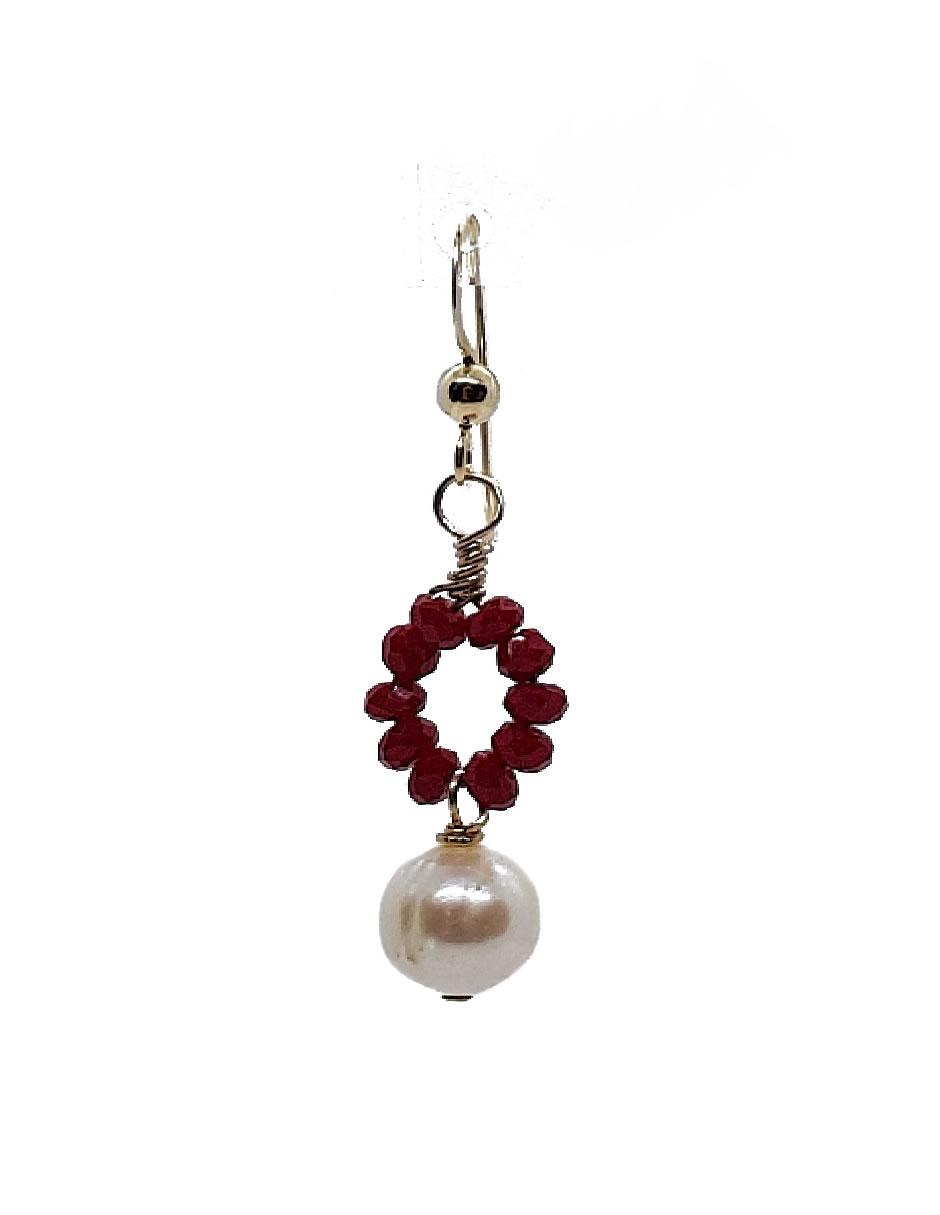 Aretes circulares de oro laminado con acabado brillante perla 2