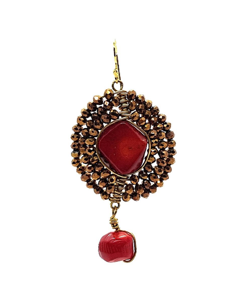 Aretes de coral de oro laminado con acabado brillante cristal 2