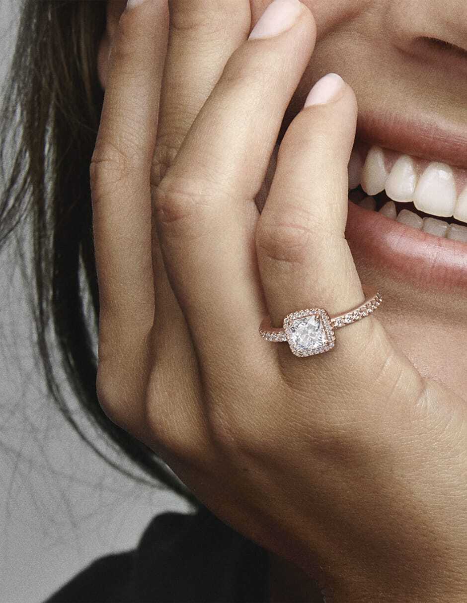 Anillo cuadrada Timeless de plata P 925 zirconia cúbica con acabado baño de oro rosa 4
