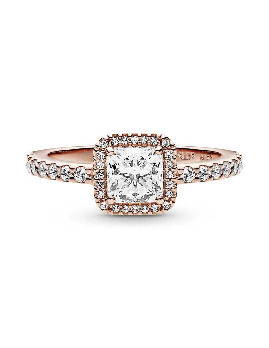 Anillo cuadrada Timeless de plata P 925 zirconia cúbica con acabado baño de oro rosa 3