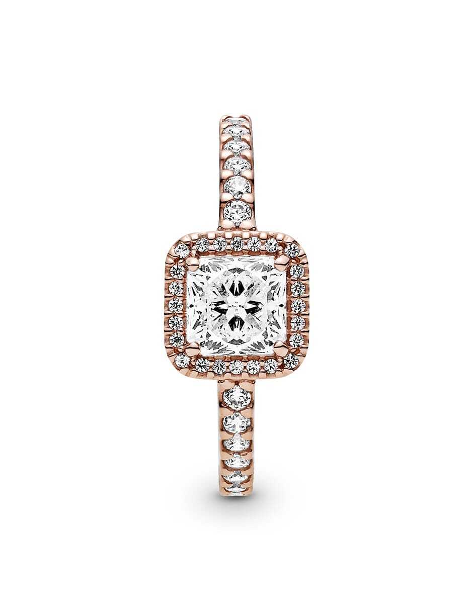 Anillo cuadrada Timeless de plata P 925 zirconia cúbica con acabado baño de oro rosa 2