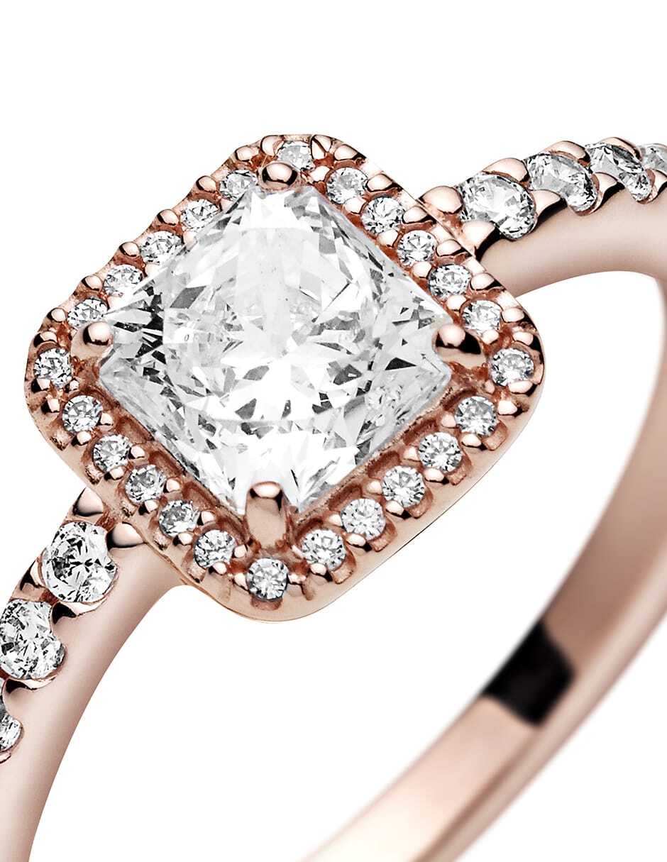 Anillo cuadrada Timeless de plata P 925 zirconia cúbica con acabado baño de oro rosa 6
