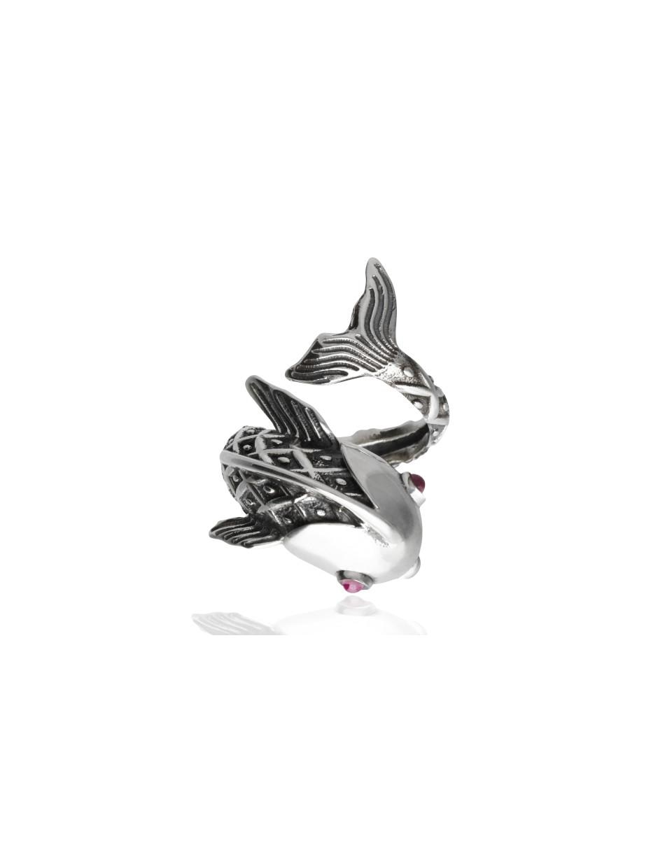 Anillo de pez México Salvaje P 925 rubí brillante 4
