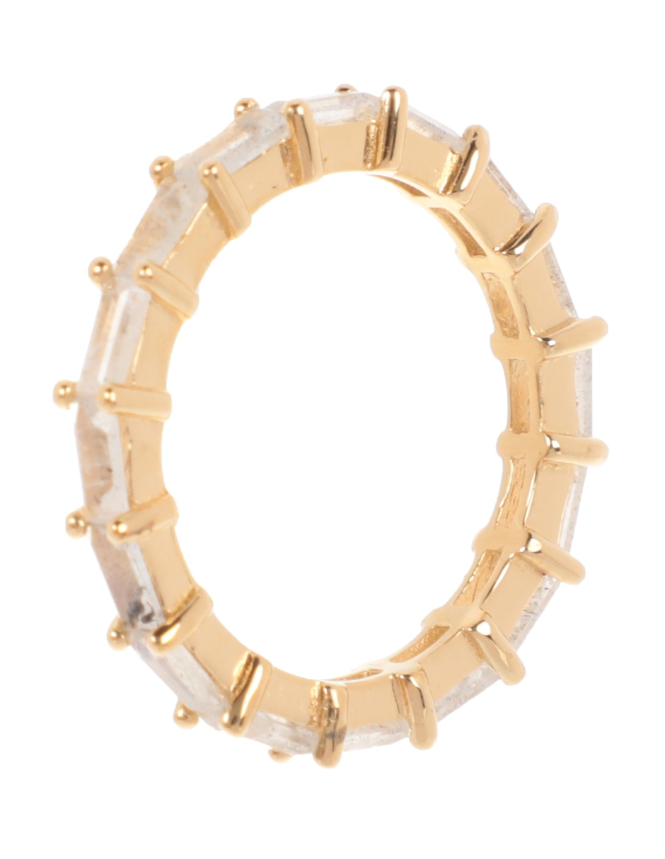 Anillo redondo de plata P 925 labradorita con acabado baño de oro