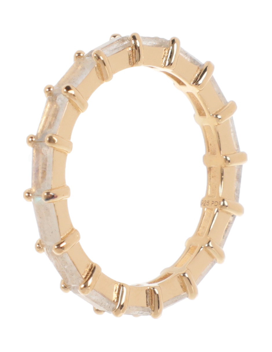 Anillo redondo de plata P 925 labradorita baño de oro 3