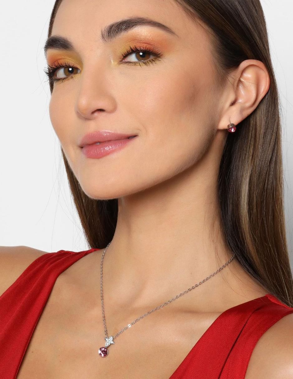 Aretes y collar de cruz 18 k cristal 3