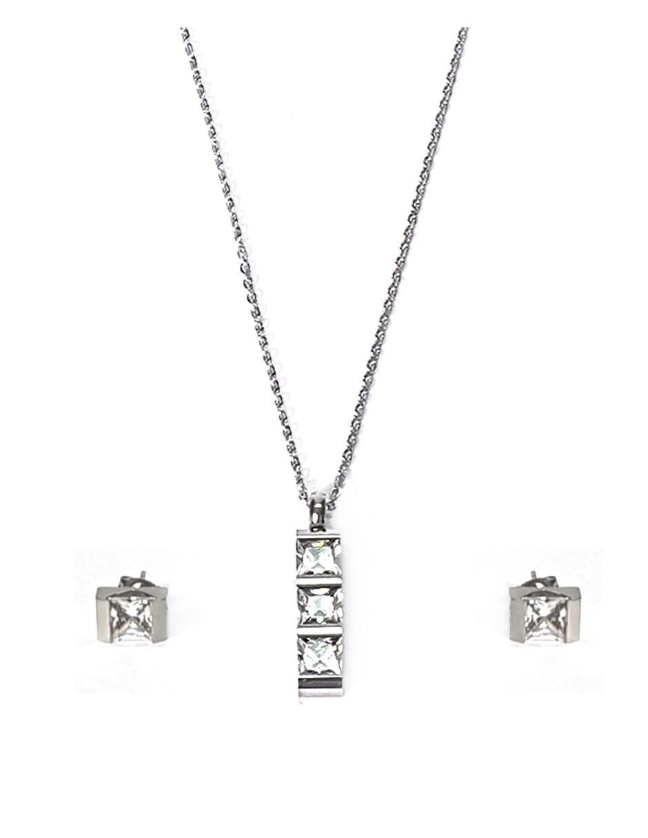 Aretes y collar cuadrado cristal