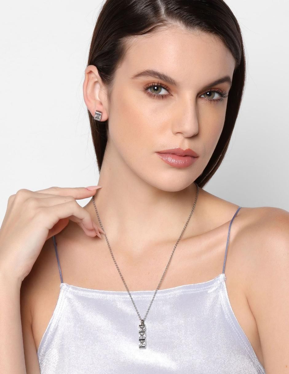 Aretes y collar cuadrado cristal 2