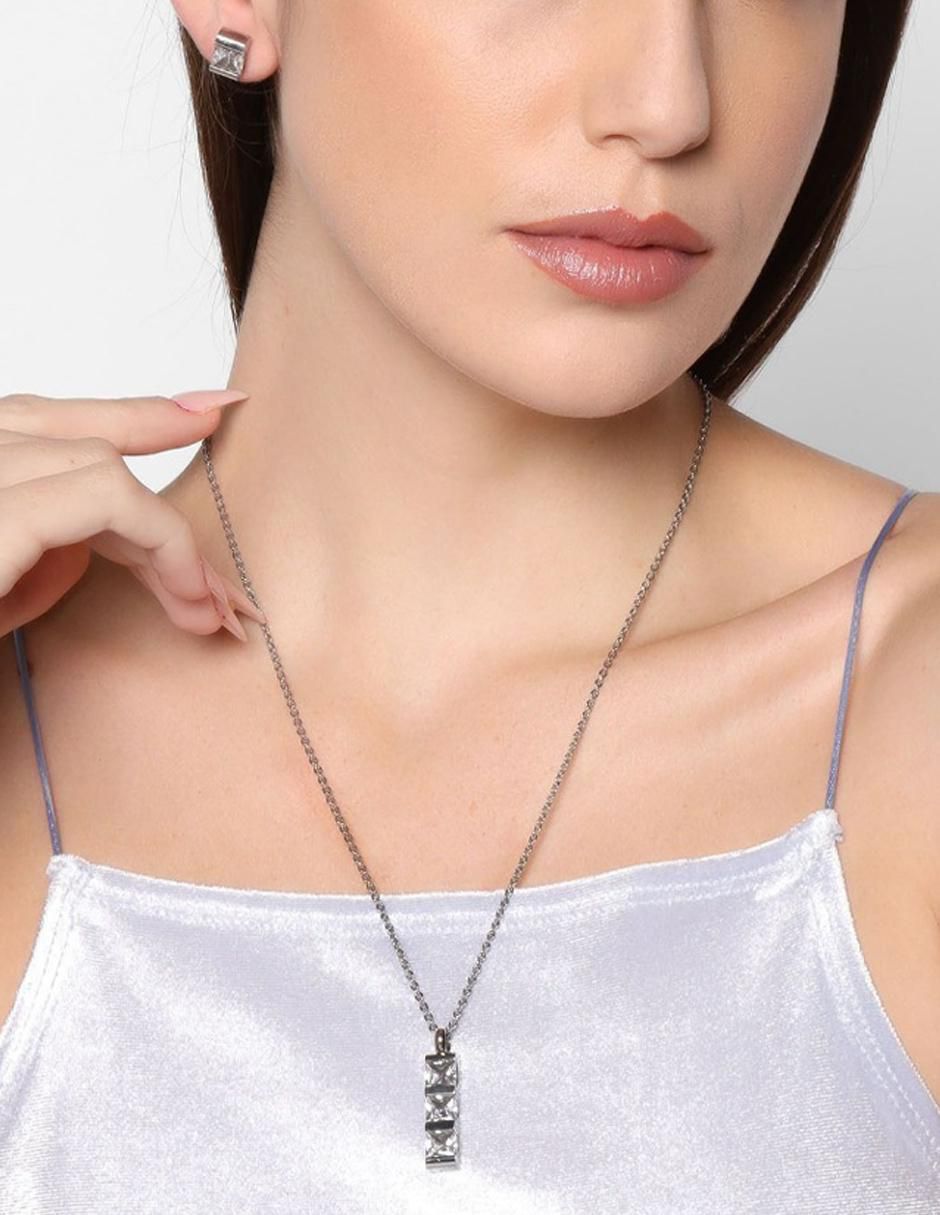 Aretes y collar cuadrado cristal 3
