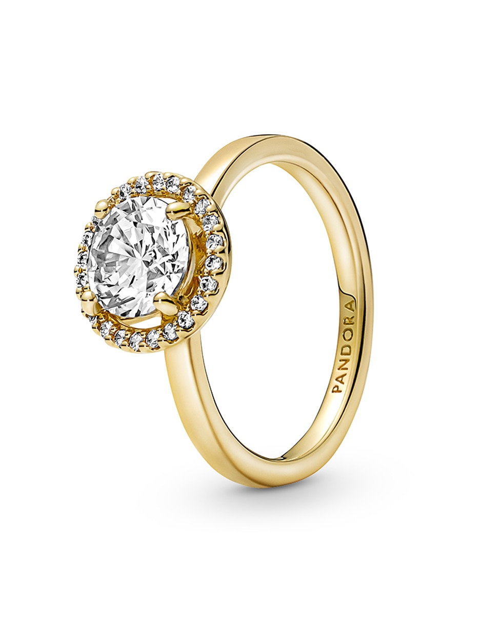 Anillo redondo Timeless de plata P 925 zirconia cúbica con acabado baño de oro