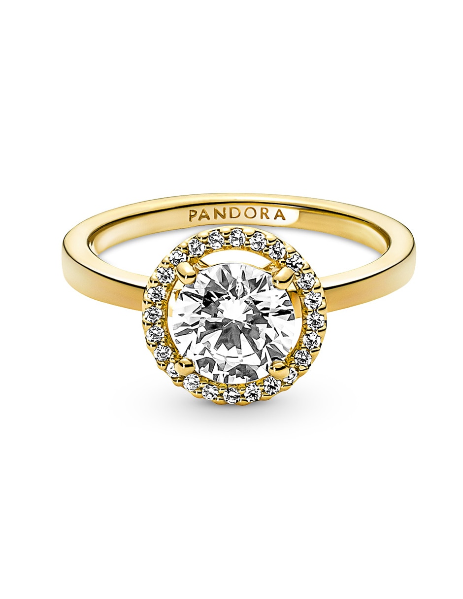 Anillo redondo Timeless de plata P 925 zirconia cúbica con acabado baño de oro 4