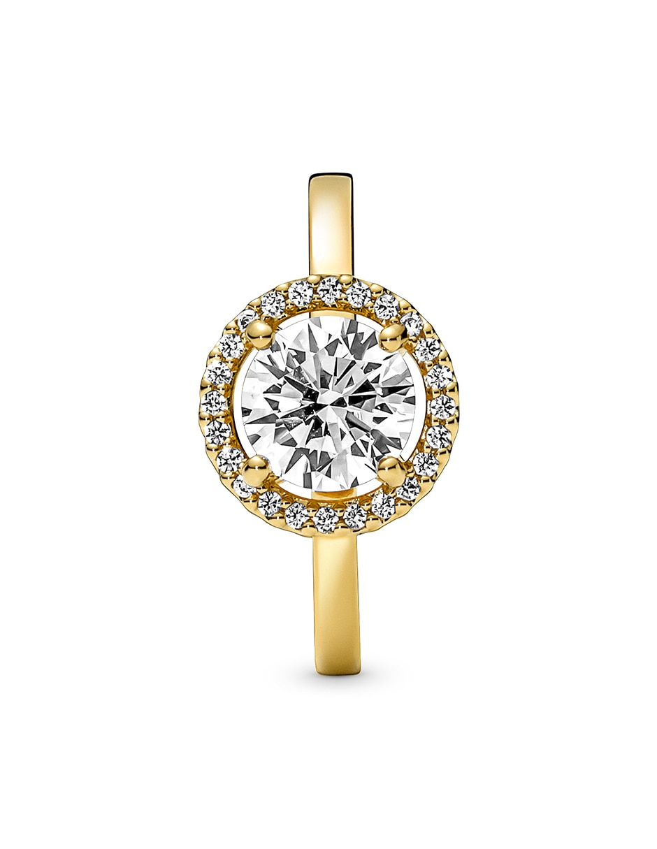 Anillo redondo Timeless de plata P 925 zirconia cúbica con acabado baño de oro 3