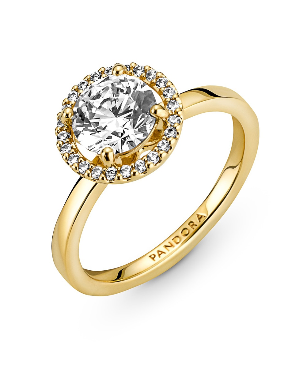 Anillo redondo Timeless de plata P 925 zirconia cúbica con acabado baño de oro 2