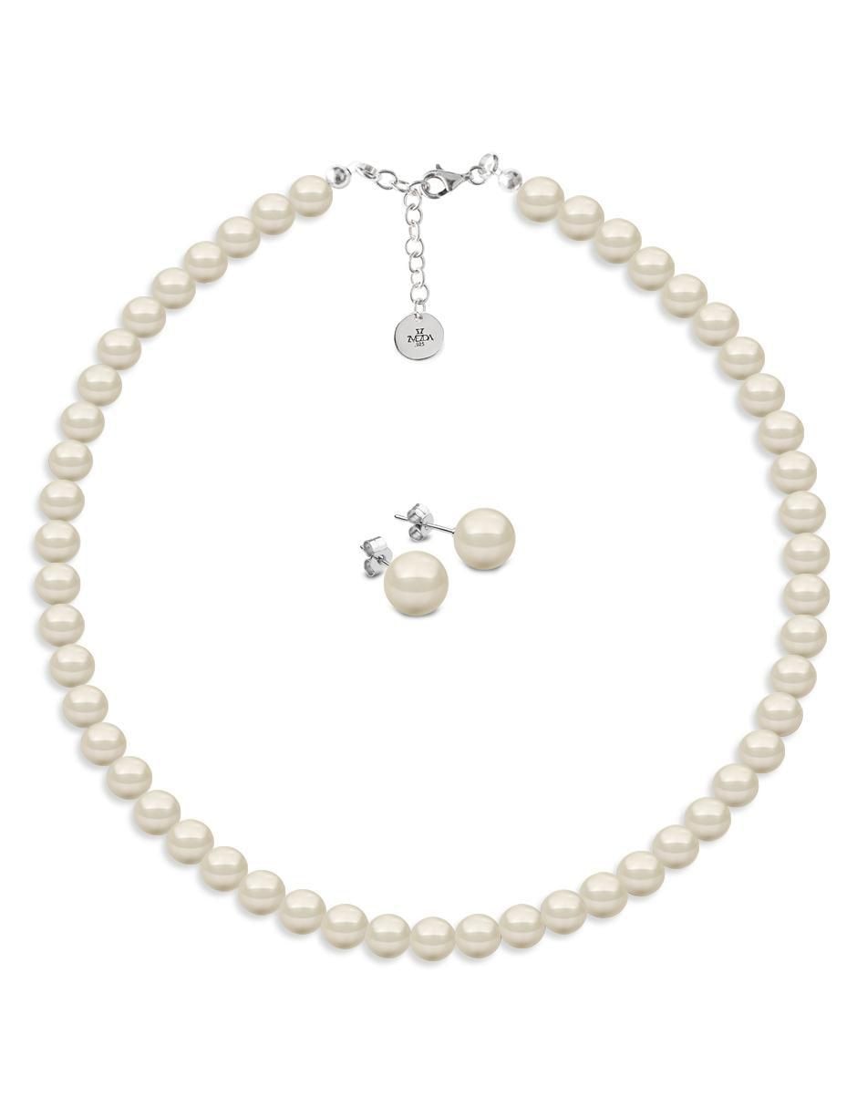Aretes y collar redondo Zvezda Pearls p 925 cristal Aretes y collar redondo Zvezda Pearls p 925 cristal