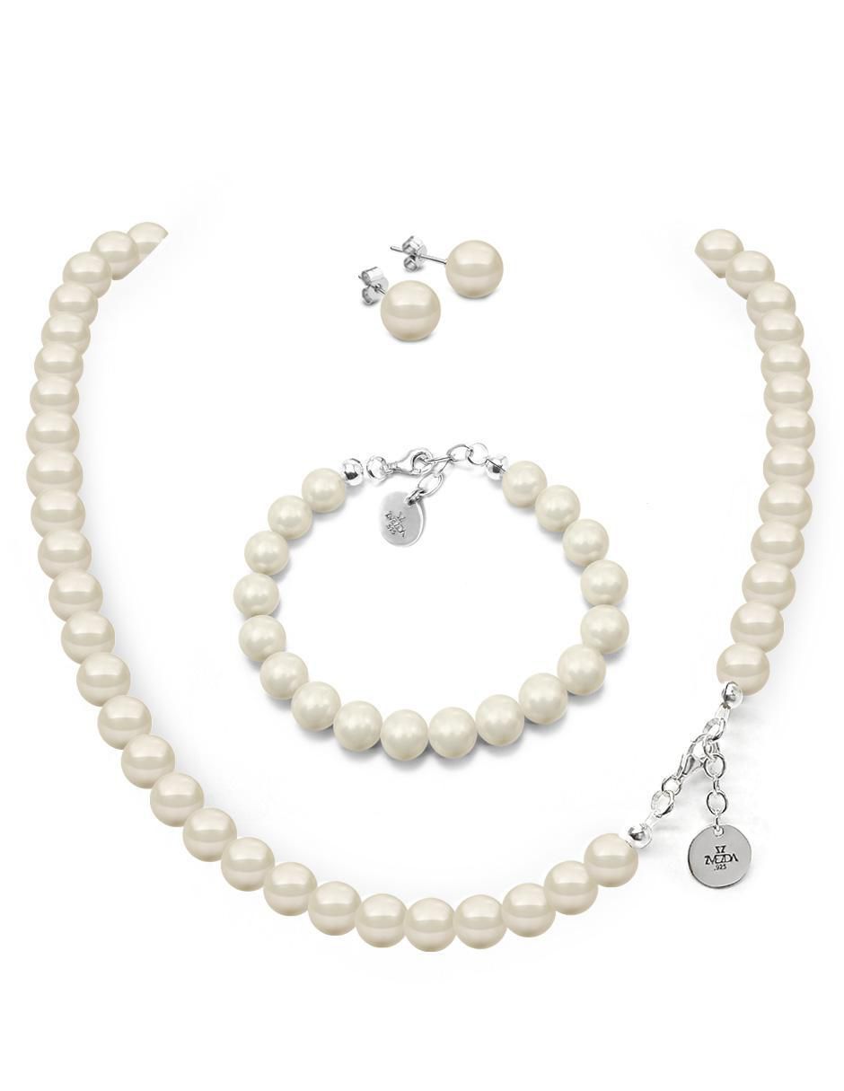 Aretes y collar redondo Pearls p 925 cristal 2