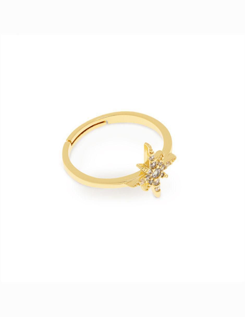 Anillo con gema de estrella zirconia baño de oro