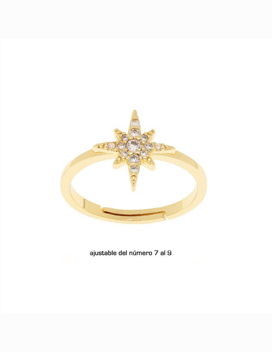 Anillo con gema de estrella zirconia baño de oro 3
