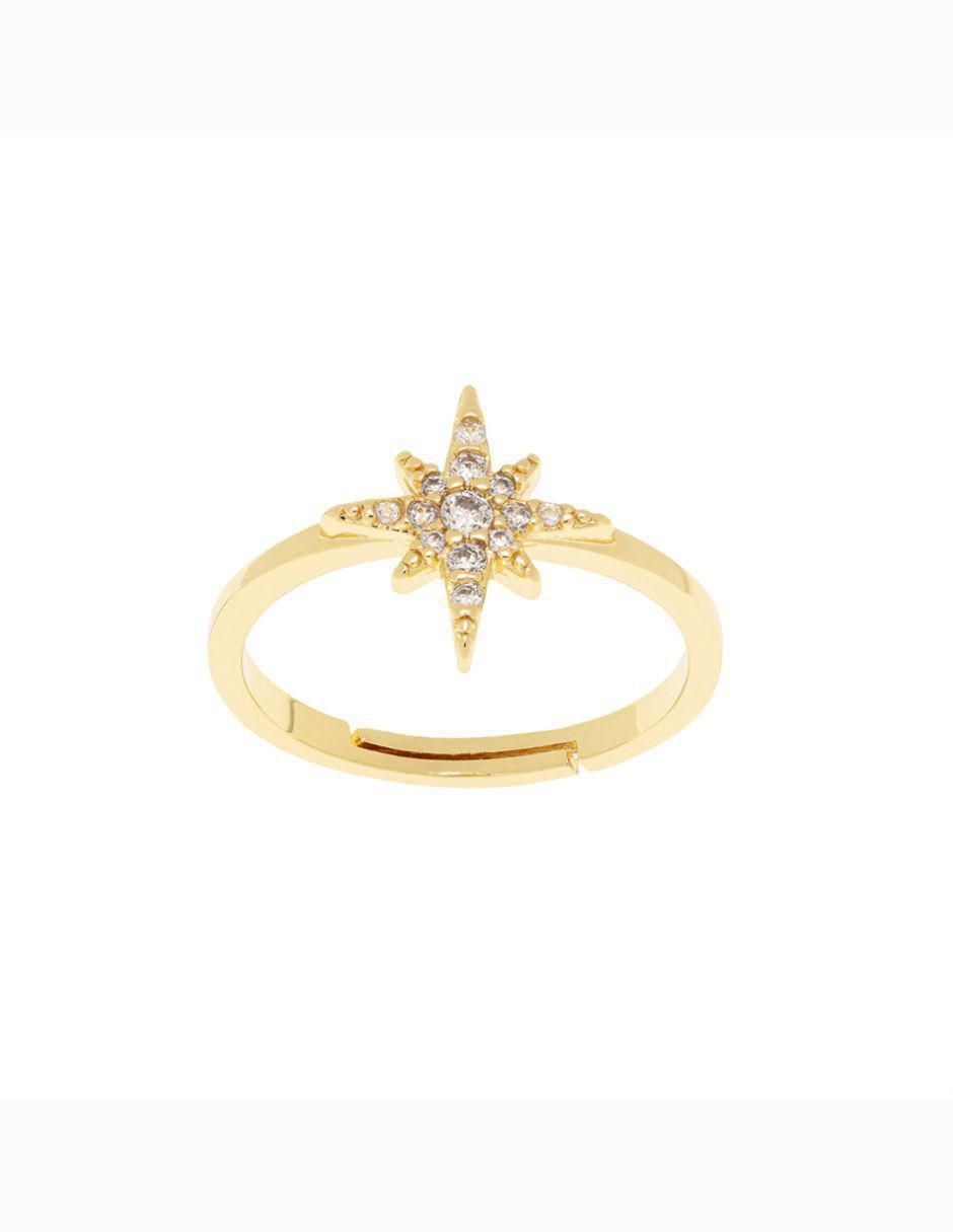 Anillo con gema de estrella zirconia baño de oro 2