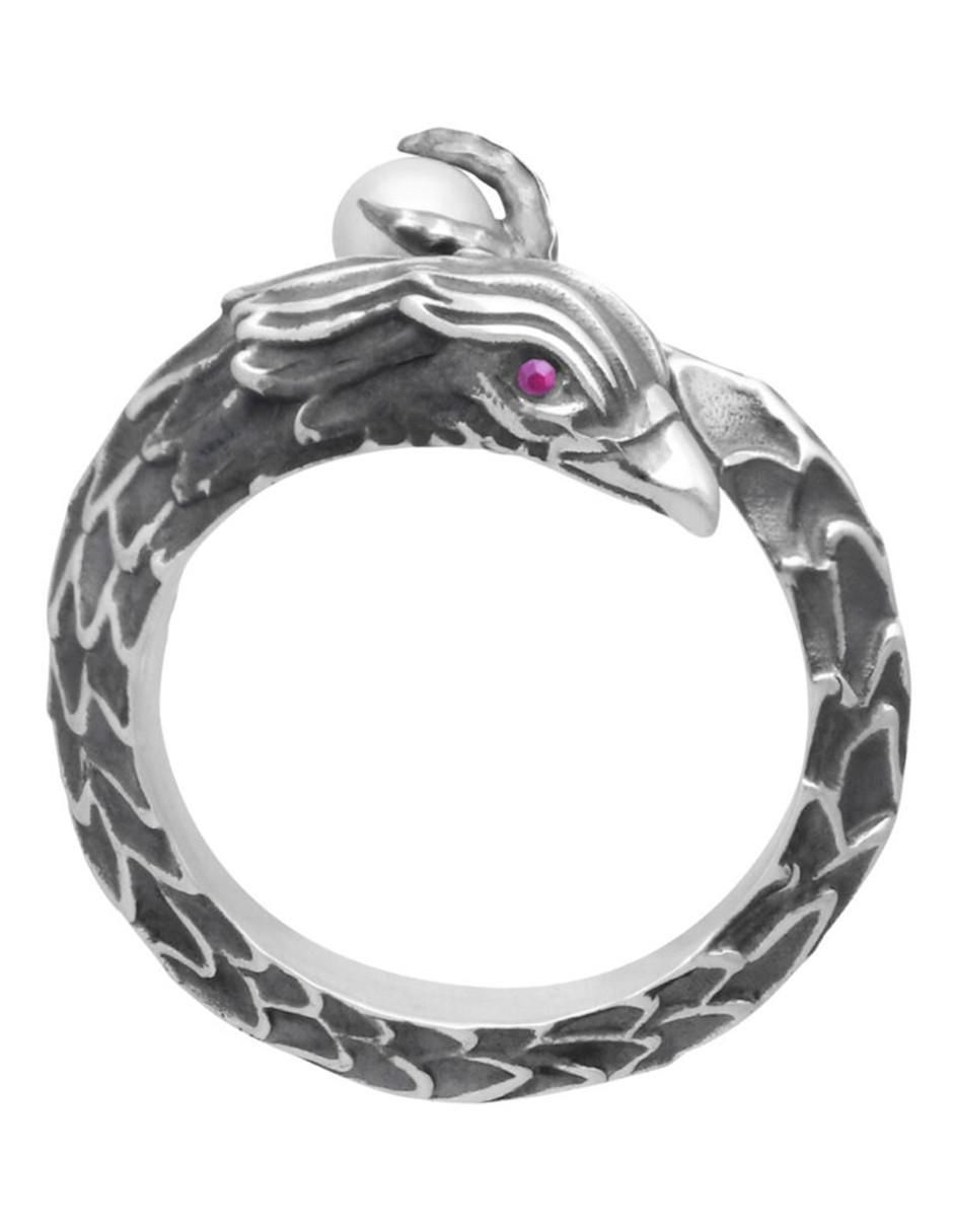 Anillo con gema de pato México Salvaje P 925 de plata rubí y perla brillante