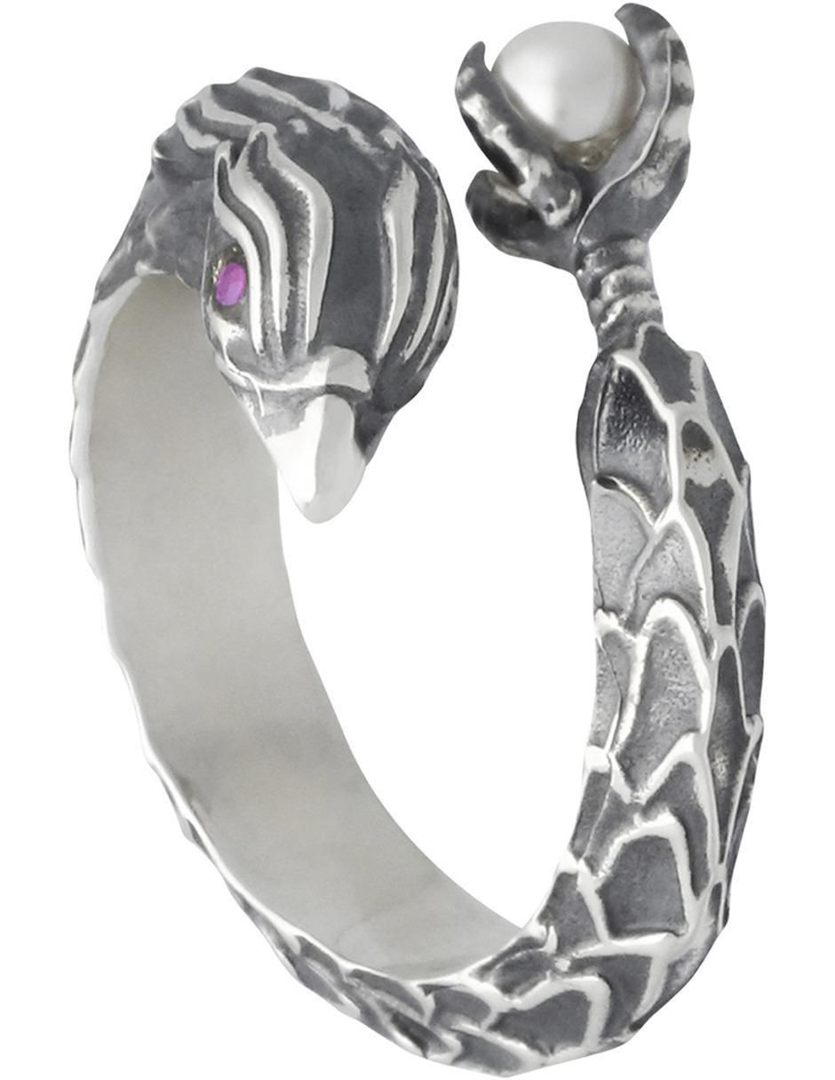 Anillo con gema de pato México Salvaje P 925 de plata rubí y perla brillante