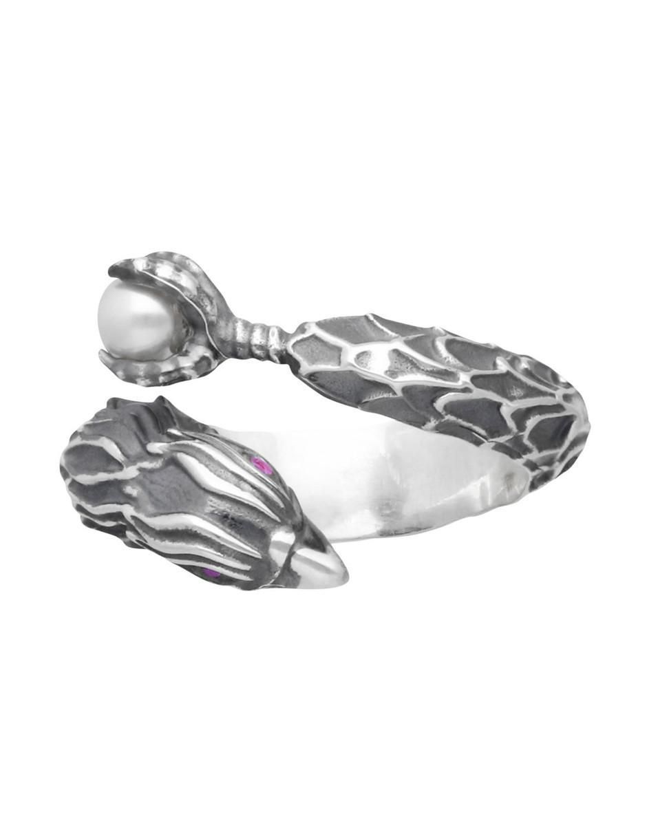 Anillo con gema de pato México Salvaje P 925 de plata rubí y perla brillante