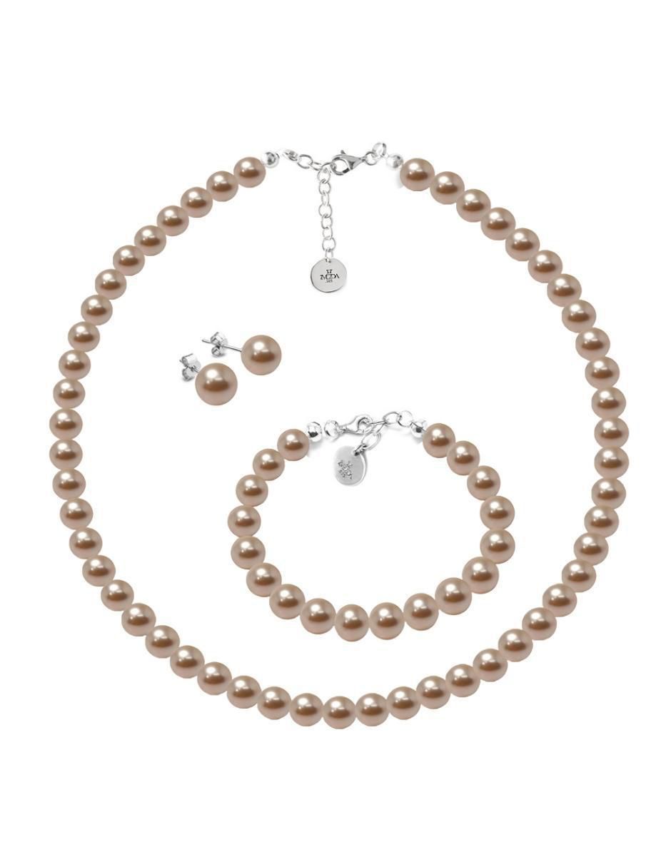 Aretes, collar y pulsera redonda Pearls Zeus de plata p 925 cristal Aretes, collar y pulsera redonda Pearls Zeus de plata p 925 cristal