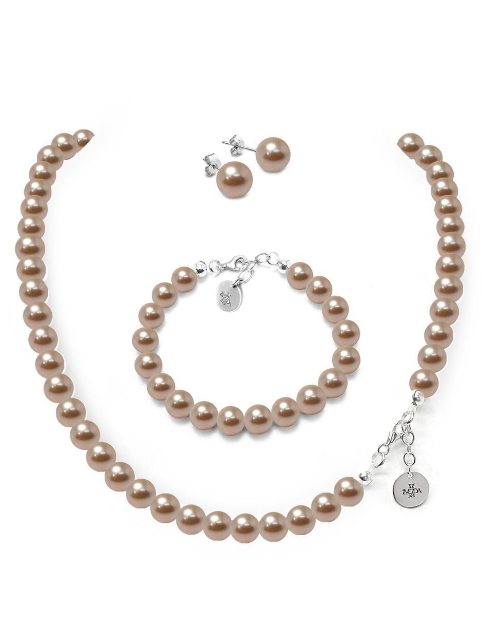 Aretes, collar y pulsera redonda Pearls Zeus de plata p 925 cristal 3