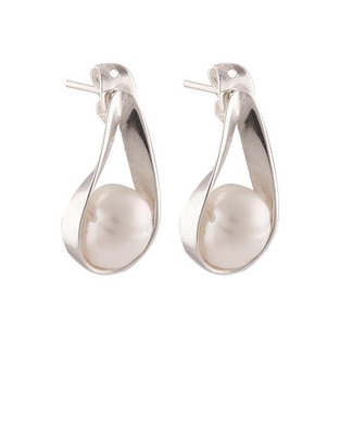 Broqueles de gota de plata con acabado plateado perla