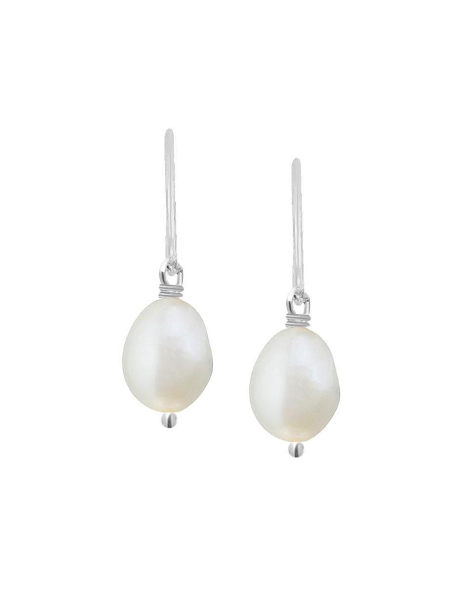 Aretes de gota de plata con acabado brillante perla